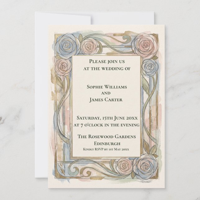 Faire-part de mariage Blue Rose Nouveau (Devant)