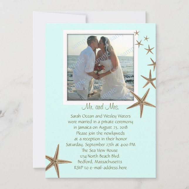 Faire-part de mariage Blue Starfish Réception seul (Devant)