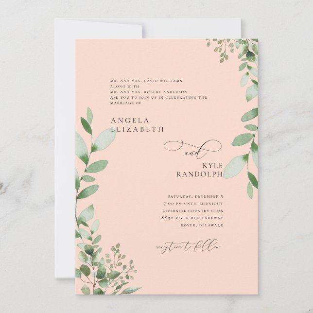 Faire-part de mariage Blush Cascading Greenery pou (Devant)