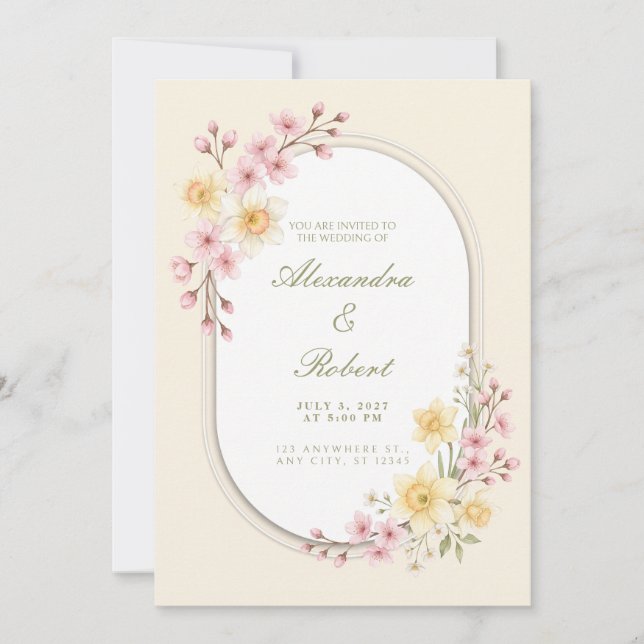 Faire-part de mariage Blush Cherry Blossom Daffodi (Devant)