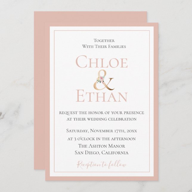 Faire-part de mariage Blush d'orange (Devant / Derrière)