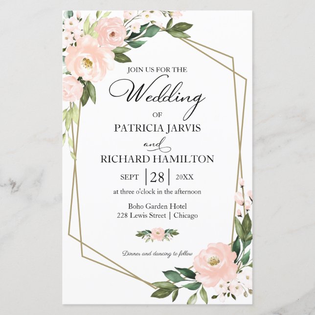 Faire-part de mariage Blush Floral Budget 5,5x8,5 (Devant)