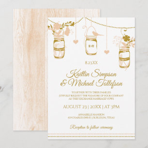 Faire-part de mariage bocal en verre Gold & Peach