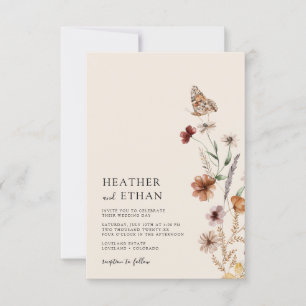 Faire-part de mariage bohème à fleurs sauvages
