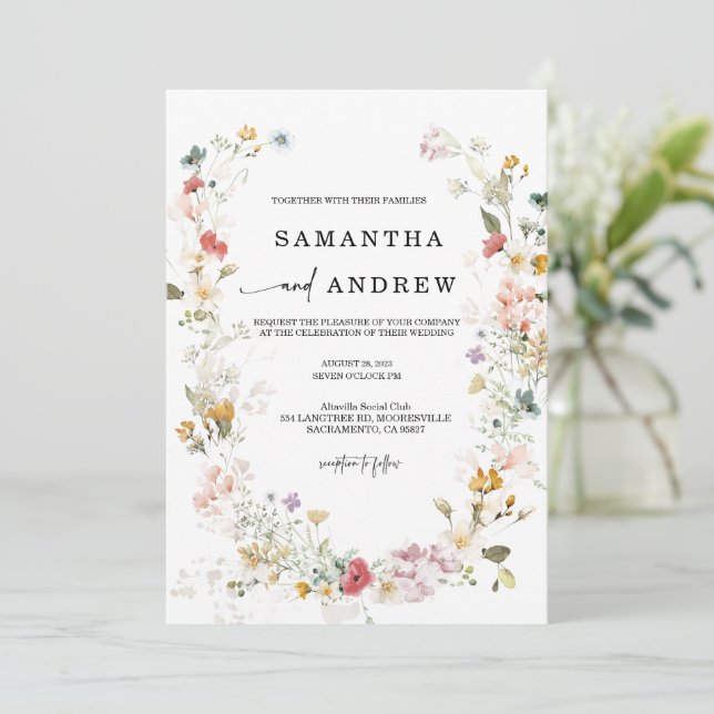 Faire-part de mariage bohème à fleurs sauvages (Debout devant)