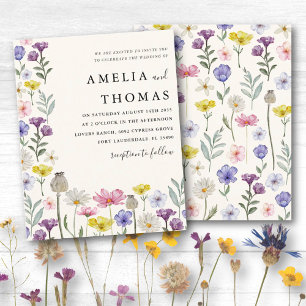 Faire-part de mariage bohème à fleurs sauvages et