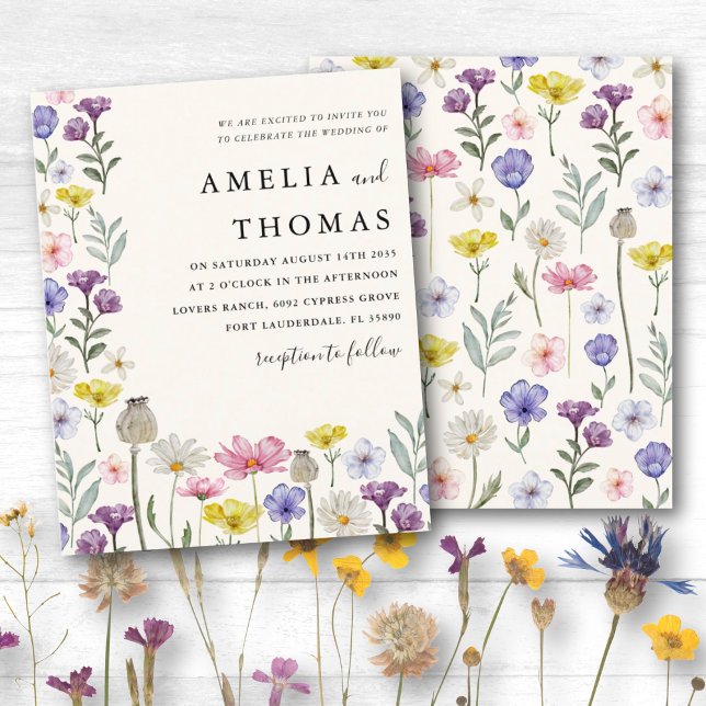 Faire-part de mariage bohème à fleurs sauvages et  (Créateur téléchargé)