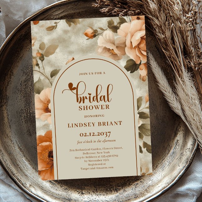 Faire-part de Mariage Bohème aux Fleurs de Cuivre  (Bohemian Copper Flowers Sage Bridal Shower Invitation)