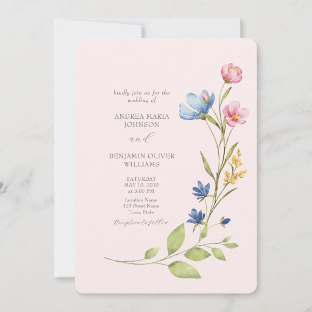 Faire-part de mariage Bohème aux fleurs sauvages a (Devant)