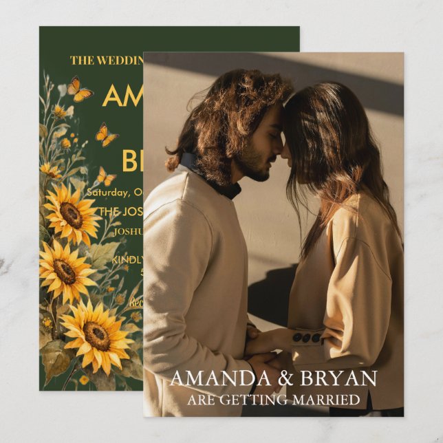 Faire-part de mariage bohème avec photo personnali (Devant / Derrière)