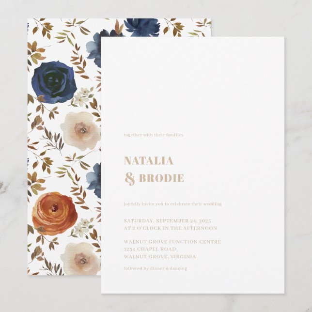 Faire-part de mariage Bohème Beige et Floral (Devant / Derrière)