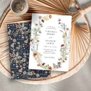 Faire-part de mariage bohème bleu marine
