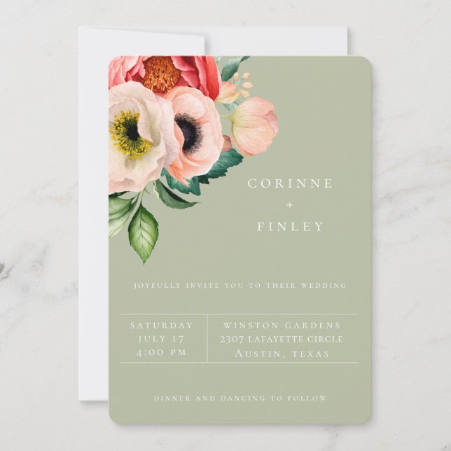 Faire-part de mariage Bohème Blooms Dusty Olive (Devant)
