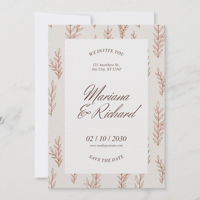 Faire-part de mariage bohème botanique beige  (Devant)