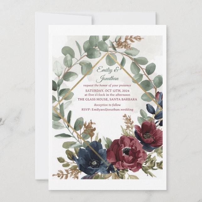 Faire-part de mariage Bohème Eucalyptus et Fleurs  (Devant)