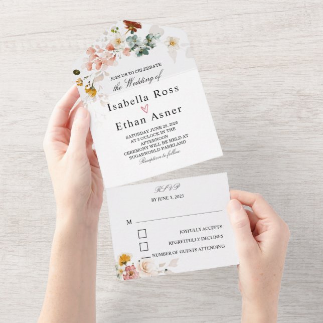 Faire-part de mariage bohème fleuri rustique  (Déchirure)