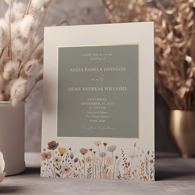 Faire-part de mariage Bohème Fleurs sauvages Vert  (Créateur téléchargé)