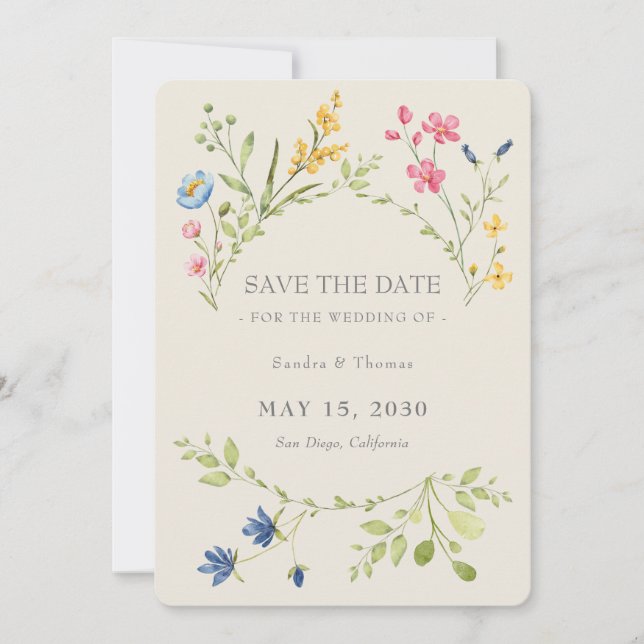 Faire-part de mariage bohème floral avec QR Code (Devant)