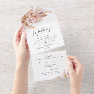 Faire-part de mariage bohème floral rose en un seu