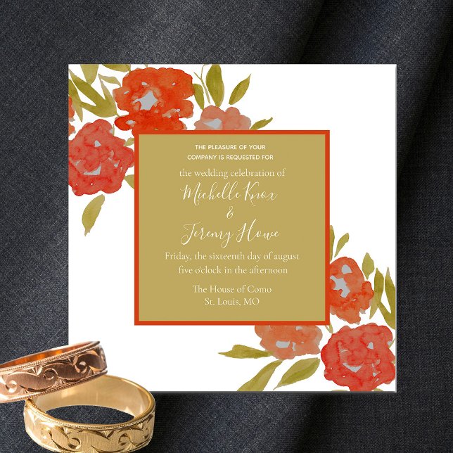 Faire-part de mariage bohème floral rouge orange o (Créateur téléchargé)