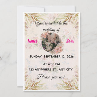 Faire-part de mariage Bohème Herbe de Pampas et Fl