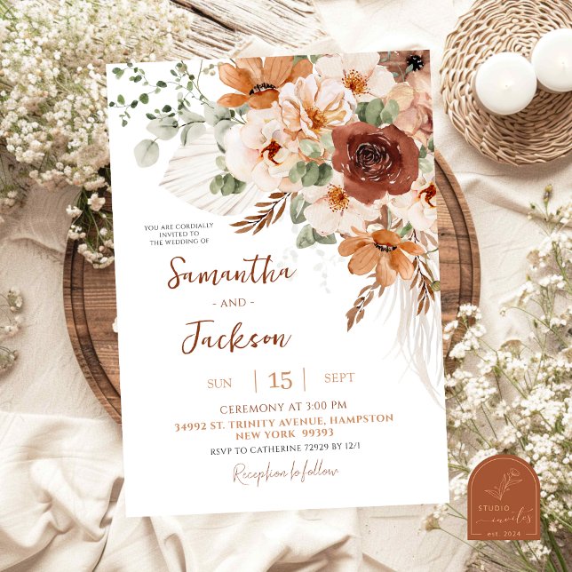 Faire-part de mariage bohème ivoire d'automne (Créateur téléchargé)