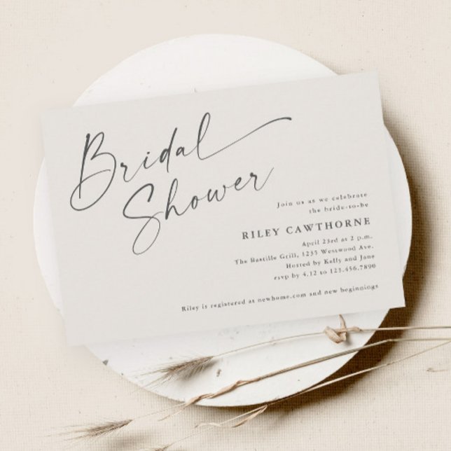 Faire-part de Mariage Bohème Ivoire écriture Moder (Modern script boho bridal shower invitation.)