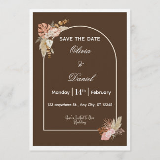 Faire-part de mariage bohème minimaliste marron fo
