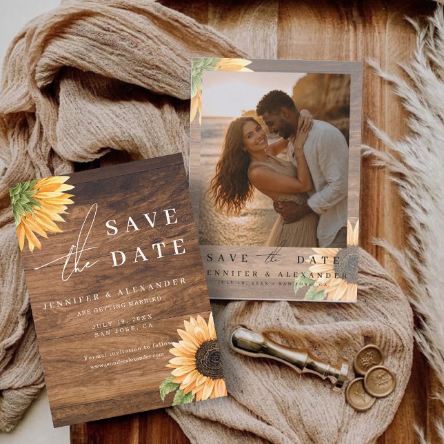 Faire-part de mariage Bohème Rustique avec Tournes (Rustic Boho Sunflower Save the Date Wedding Invite)
