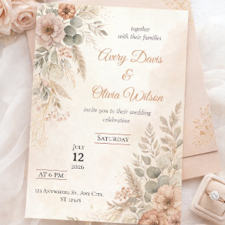 Faire-part de mariage Bohème Rustique | Fleurs séc
