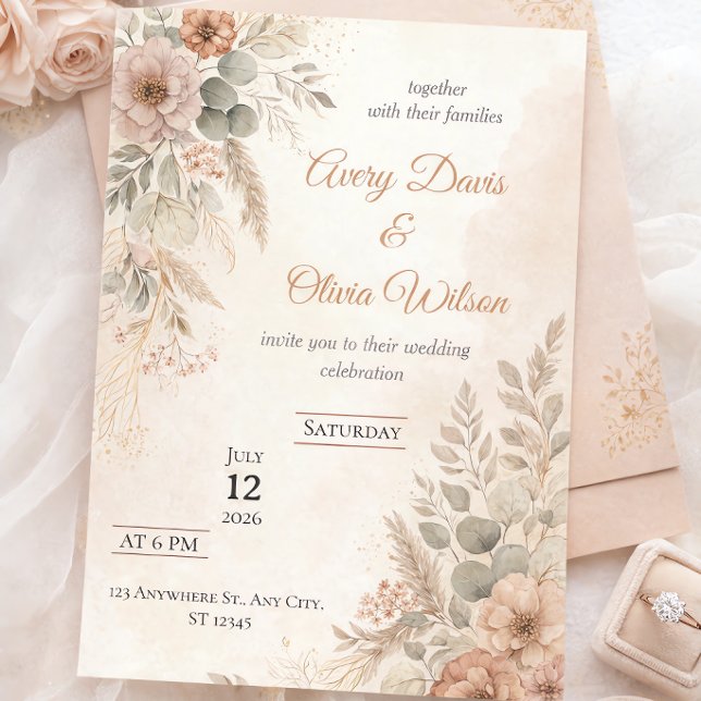 Faire-part de mariage Bohème Rustique | Fleurs séc (Créateur téléchargé)