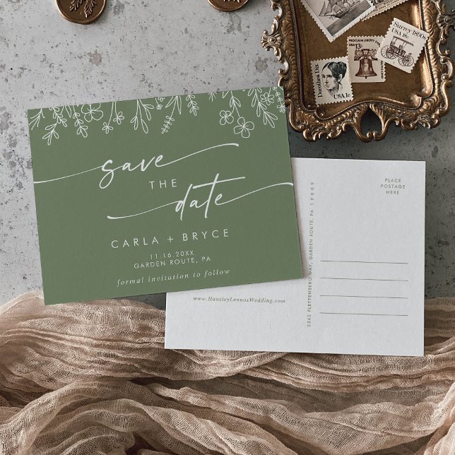 Faire-part de mariage bohème vert olive sauvage (Créateur téléchargé)
