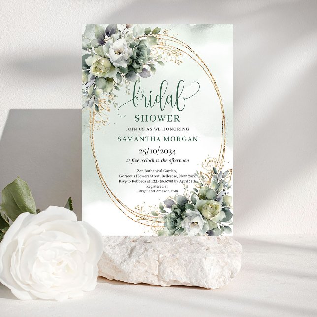Faire-part de Mariage Bohème Vert Poussiéreux Euca (Boho Dusty Green Eucalyptus Bridal Shower Invitation)