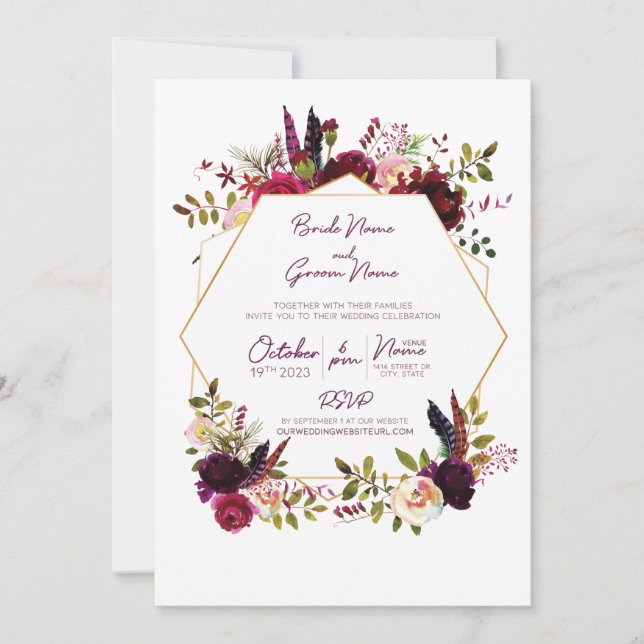 Faire-part de mariage Boho Automne (Devant)