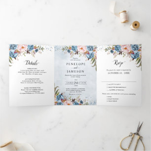 Faire-part de mariage Boho bleu foncé