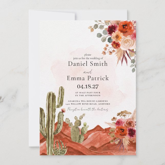 Faire-part de mariage Boho Desert Cactus (Devant)