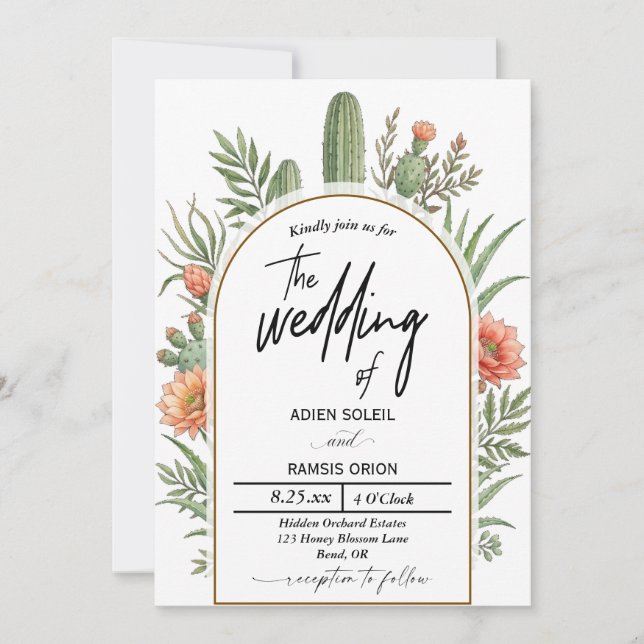 Faire-part de mariage Boho Désert Cactus (Devant)