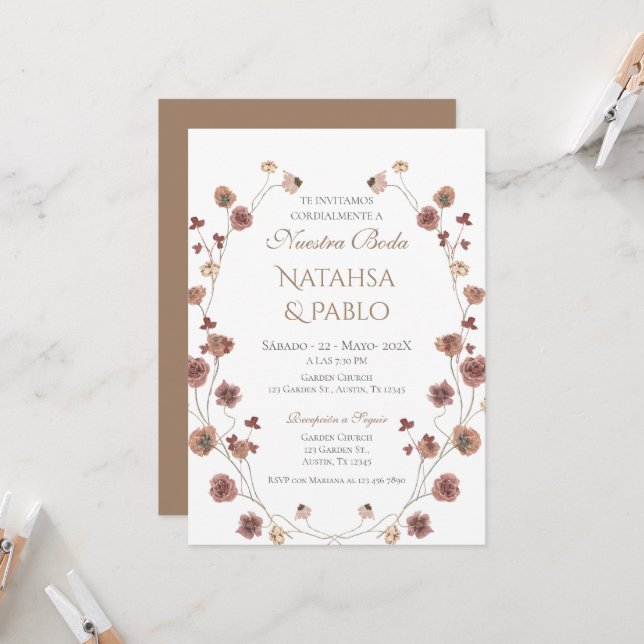 Faire-part de mariage Boho espagnol (Devant/Arrière en situation)
