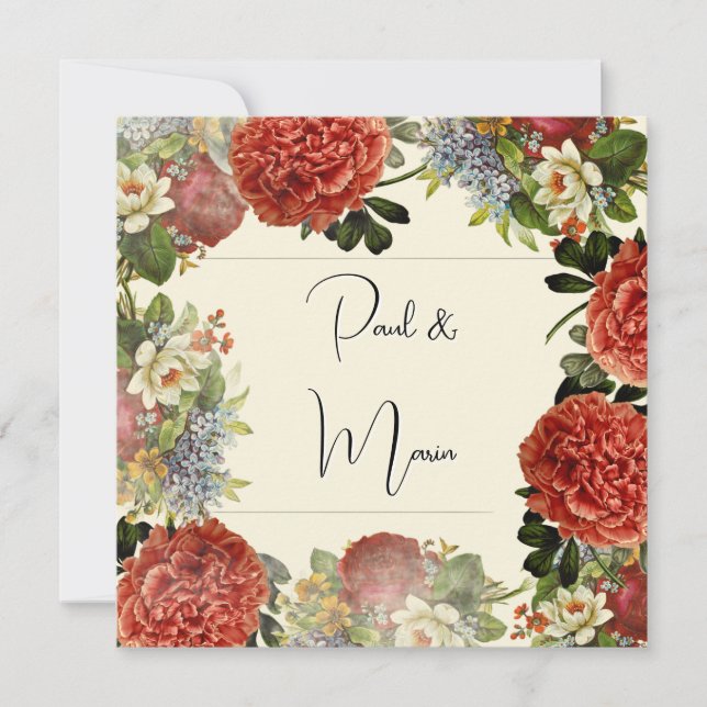 Faire-part de mariage BOHO Floral Retro (Devant)