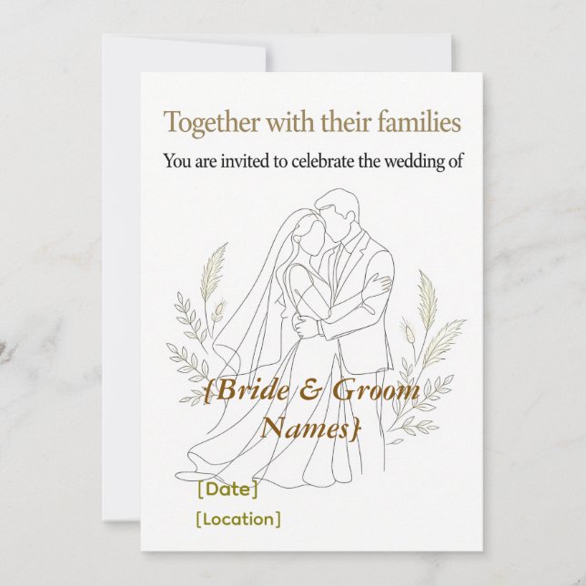 Faire-part de mariage Boho Line Art (Devant)