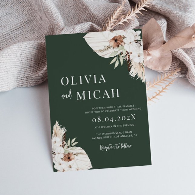 Faire-part de mariage Boho verdoyante pampas (Créateur téléchargé)