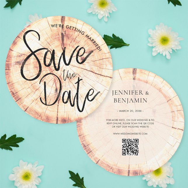 Faire-Part de Mariage Bois d'Arbre Rustique Étape  (Front/Back)