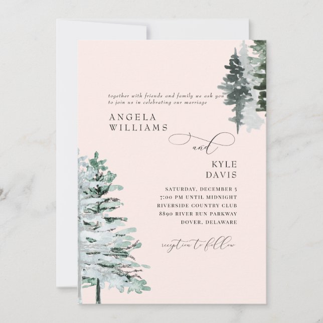 Faire-part de mariage Bois hivernal Rose (Devant)