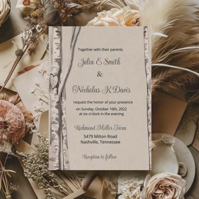 Faire-part de mariage bois rustique de bouleau (Créateur téléchargé)