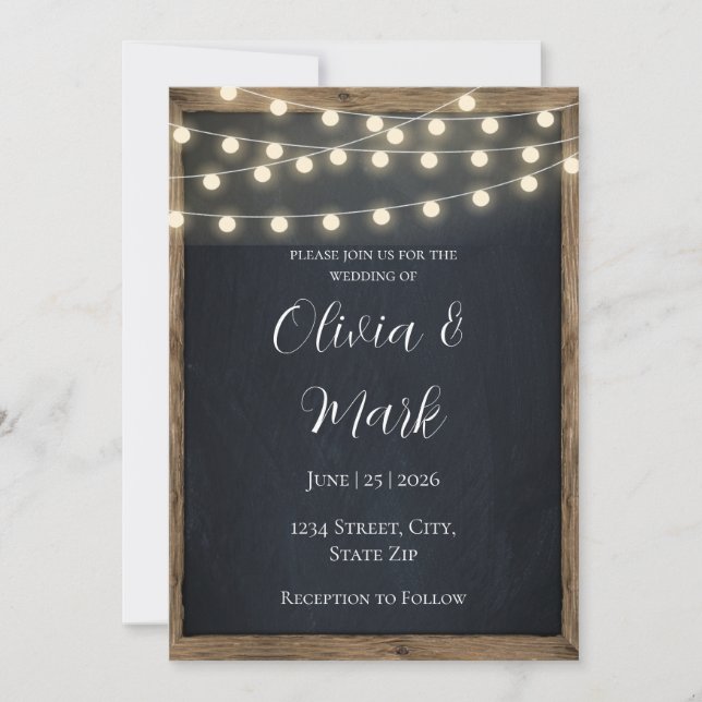 Faire-Part de Mariage Bois Rustique et Lumières Gu (Devant)