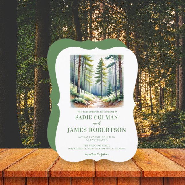 Faire-Part de Mariage Bois Rustique Forêt Verte (Créateur téléchargé)