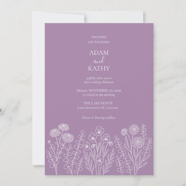 Faire-part de mariage Bold Purple Wildflower (Devant)