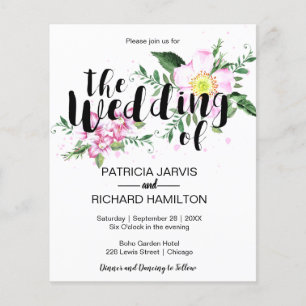 Faire-part de mariage bon marché à l'aquarelle flo