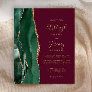 Faire-part de mariage bordeaux agate vert émeraude