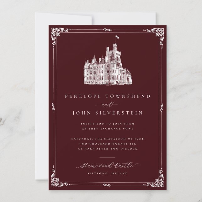 Faire-part de mariage bordeaux Château Illustratio (Devant)